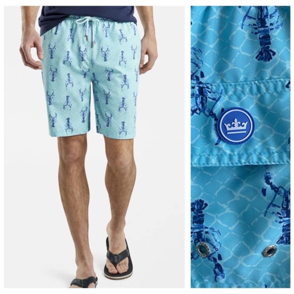 Peter Millar Blue Lobster Trap 7” Swim Trunks Shorts L